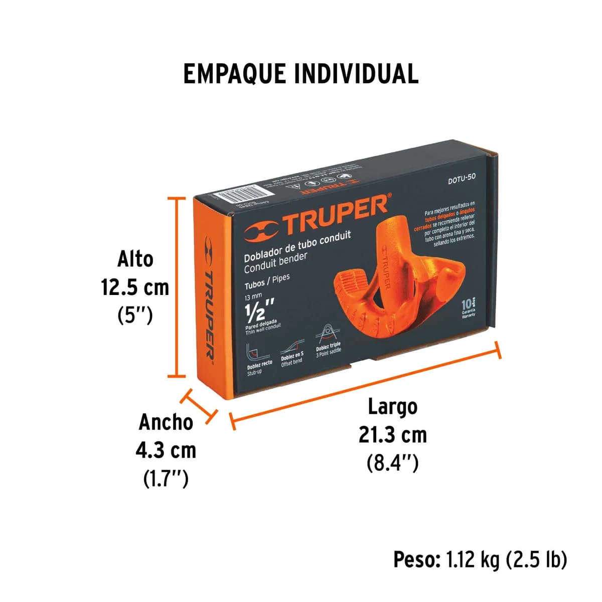 DOBLADOR DE TUBO CONDUIT/EMT 1/2 TRUPER DOTU-50 12845