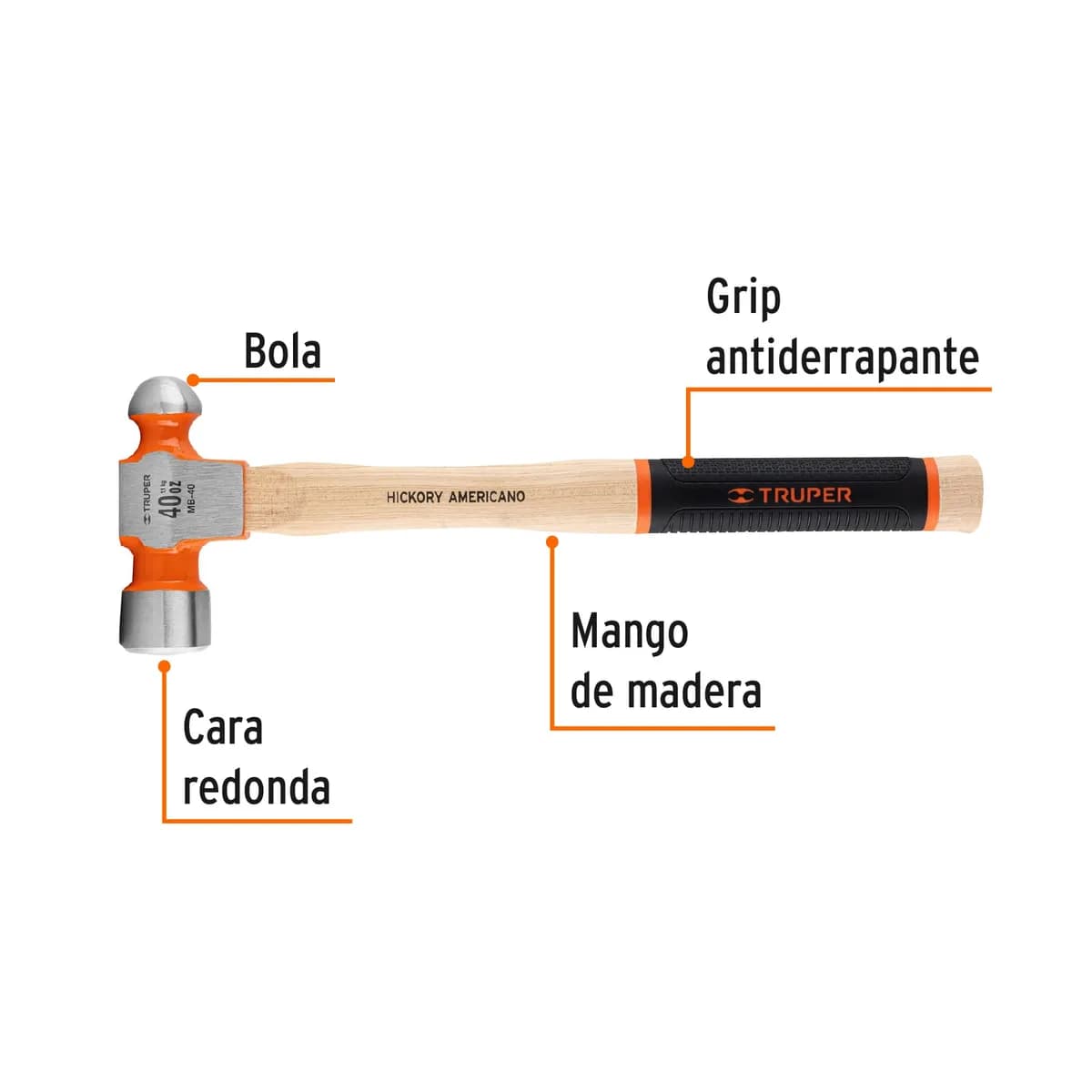 MARTILLO BOLA 40onz (2 1/2 LB) TRUPER MB-40 16905 HICKORY AMERICANO