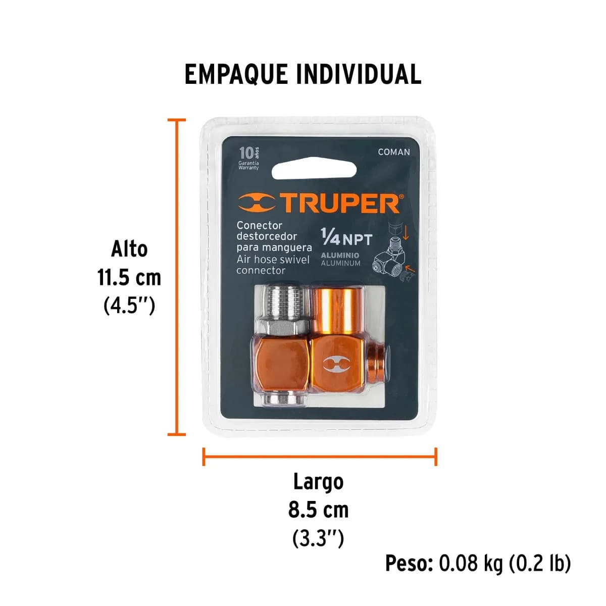 CONECTOR DESTORCEDOR TRUPER P/MANGUERA 1/4 COMAN 19086
