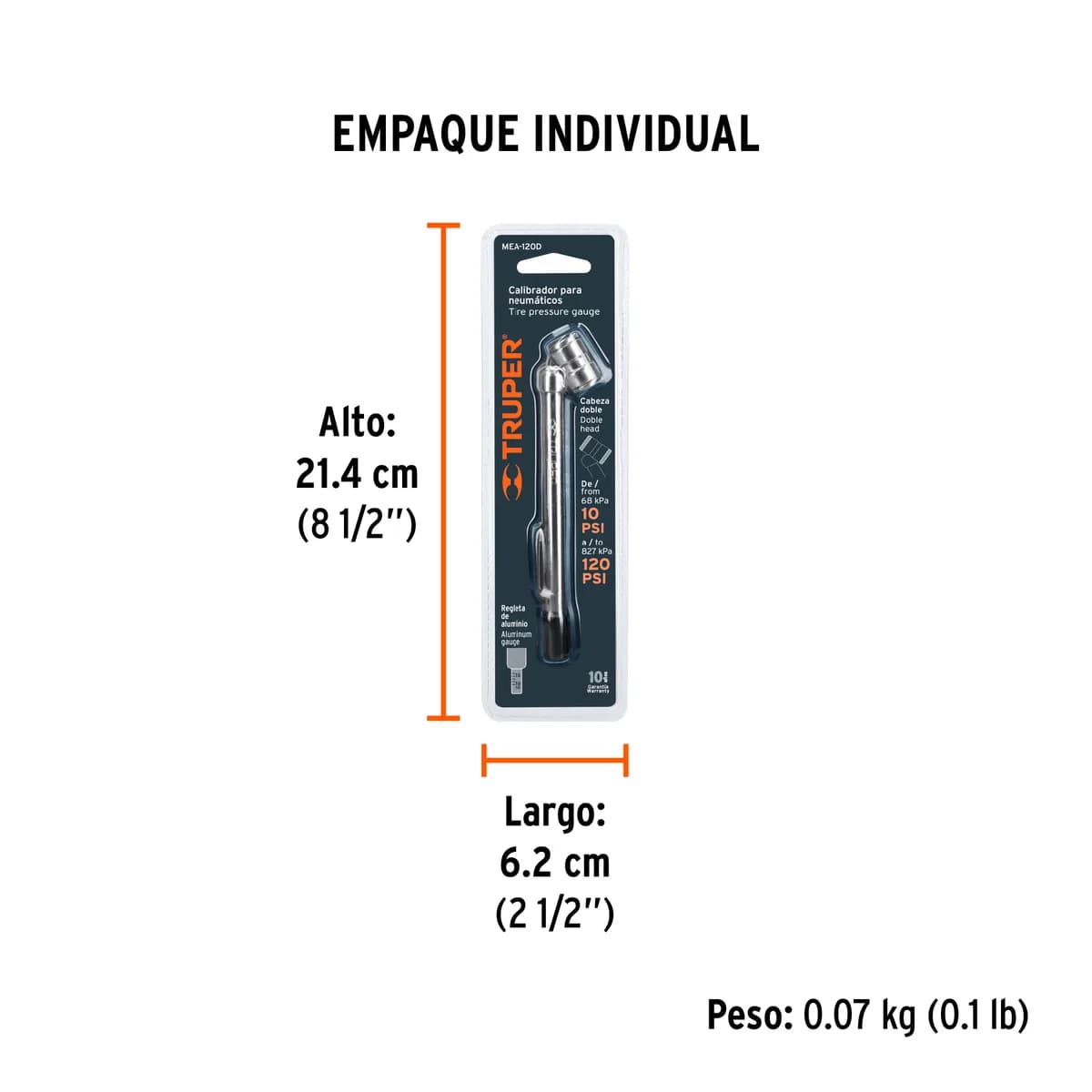 MEDIDOR D/AIRE TRUPER 120PSI MEA-120D 19099 cabeza doble