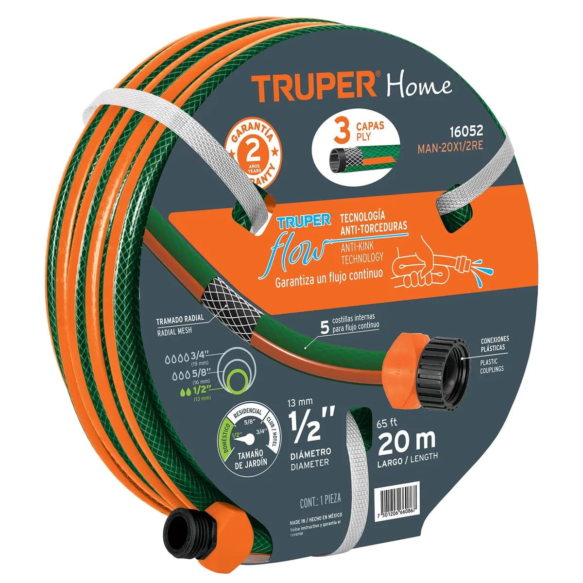 Manguera jardin 1/2x20M verde TRUPER MAN-20X1/2RE 16052