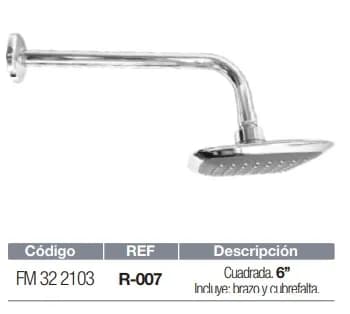DUCHA FERMETAL CUAD BANO C/BRAZO 6PULG R-007 regadera