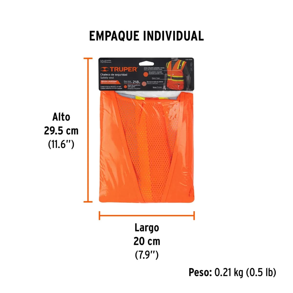 CHALECO NARANJA unitalla C/Bolsillos TRUPER CHS-700N 13475