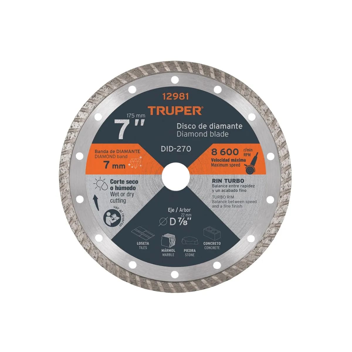 DISCO CORTE RIN TURBO 7" TRUPER DIAMANTE DID-270 12981