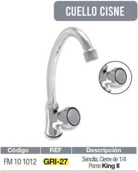 MEZCLADORA FREGADERO BAR CISNE FERMETAL MONOMANDO GRI-27