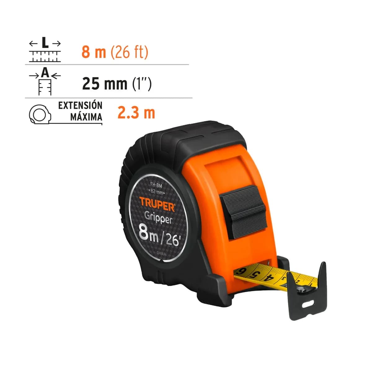 CINTA METRICA TRUPER 8MT 14579 FH-8M REFORZADA GOMA