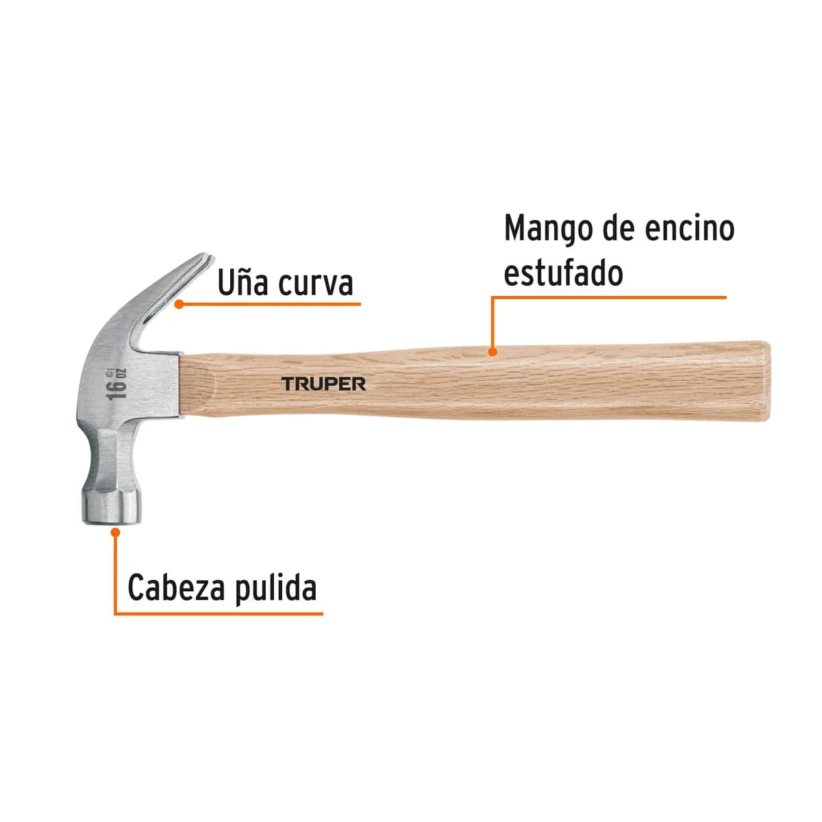 Martillo Carpintero 16onz TRUPER MA-16 M/MADERA 16752 (CARA 1 1/8) (LARGO 13pulg)