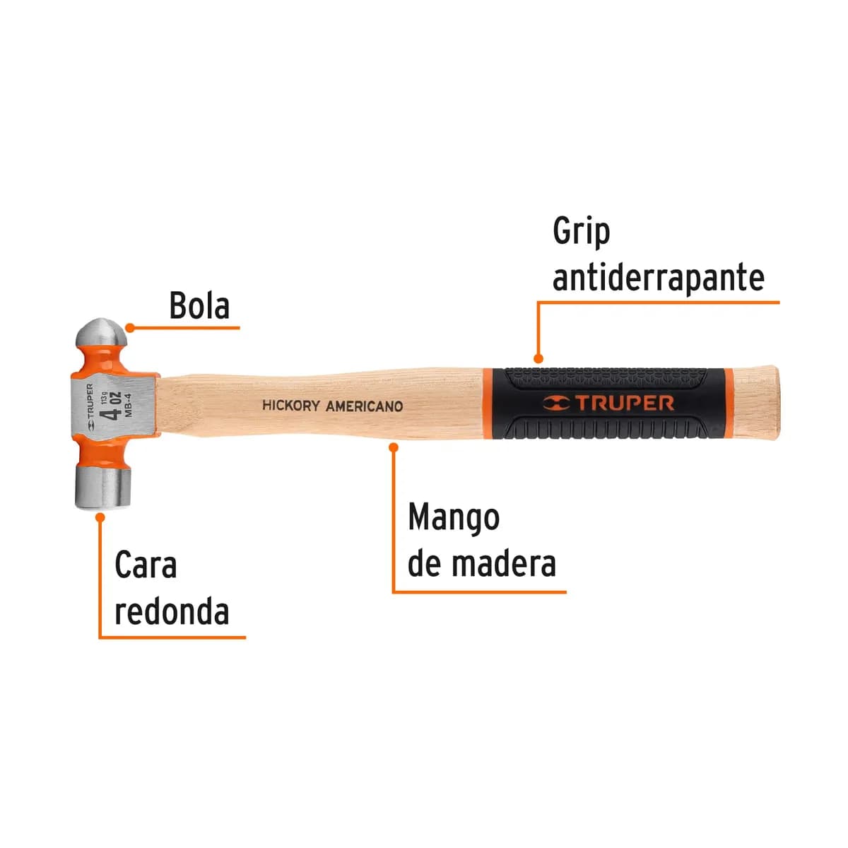 MARTILLO BOLA 4onz TRUPER MB-4 19682 M/MADERA Hickory Americano