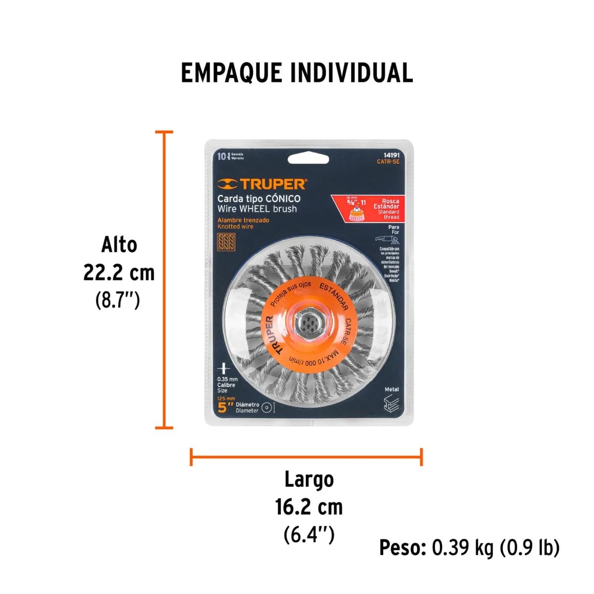 Cepillo Circular 5x5/8 t/Plato Trenzado Alambres Mediano TRUPER CATR-5E 14191 p/pulidora