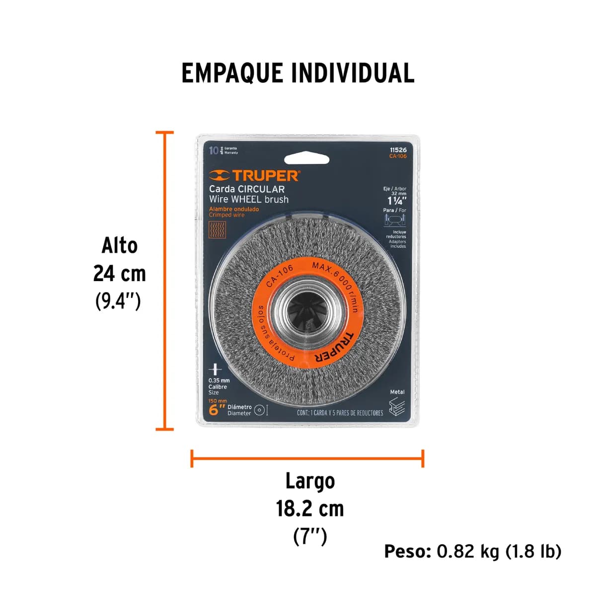 Cepillo Circular 6pulg 1-1/8 ancho TRUPER CA-106 11526 6000rpm p/Esmeril banco alambre pulidora