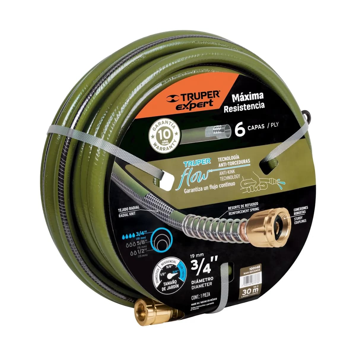 MANGUERA TRUPER 3/4x30MTS 6 CAPA VERDE uso rudo jardin club hotel 100148