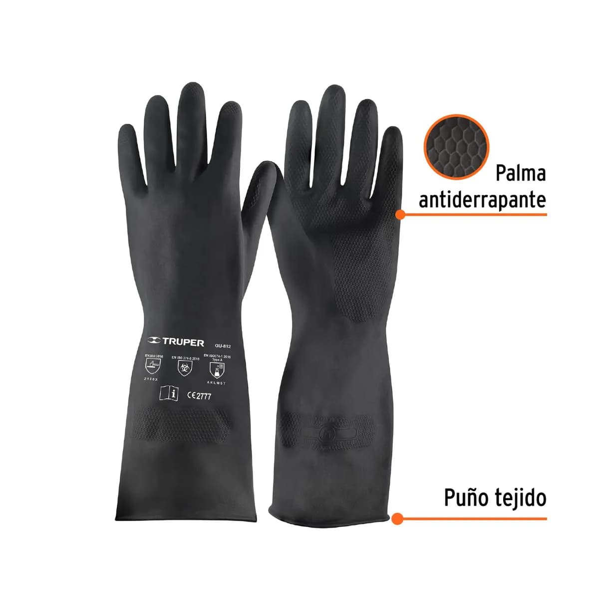 Guante Neopreno Negro Manejo Quimicos TRUPER GU-813 14271 (Espesor 0.88mm) goma