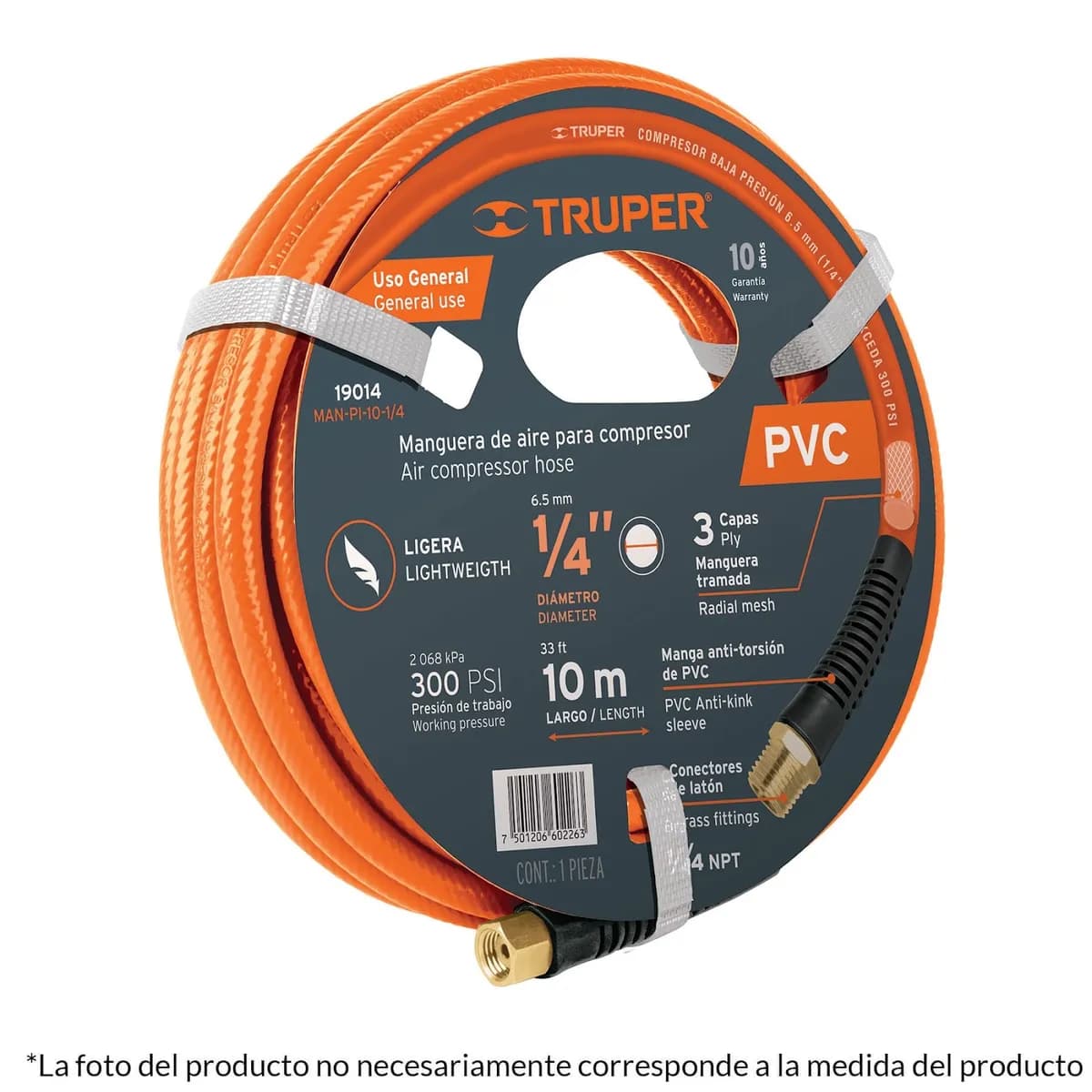 MANGUERA P/COMP 3/8 10M NARANJA TRUPER 10893 man-pi-10-3/8