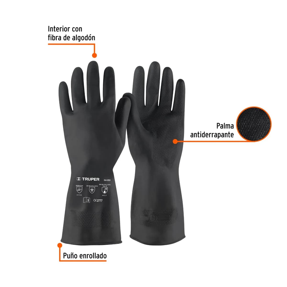 Guante p/Pintor Goma latex Negro Large TRUPER 14267 GU-353 Pintura(Espesor 0.70mm)