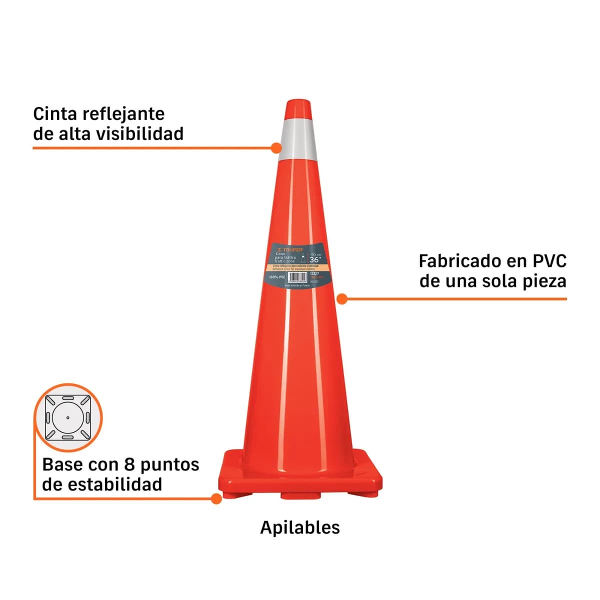 CONO TRAFICO 36" REFLECTIVO TRUPER CONO-90R 13127