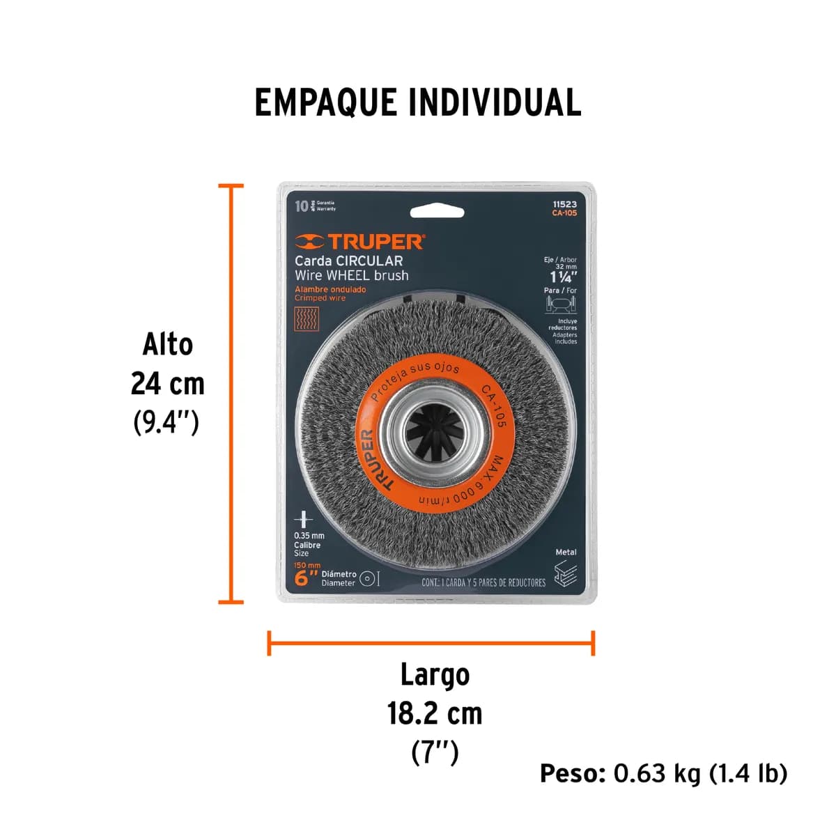 Cepillo Circular 6pulg (13/16 ancho) TRUPER CA-105 11523 6000rpm p/Esmeril banco alambre pulidora