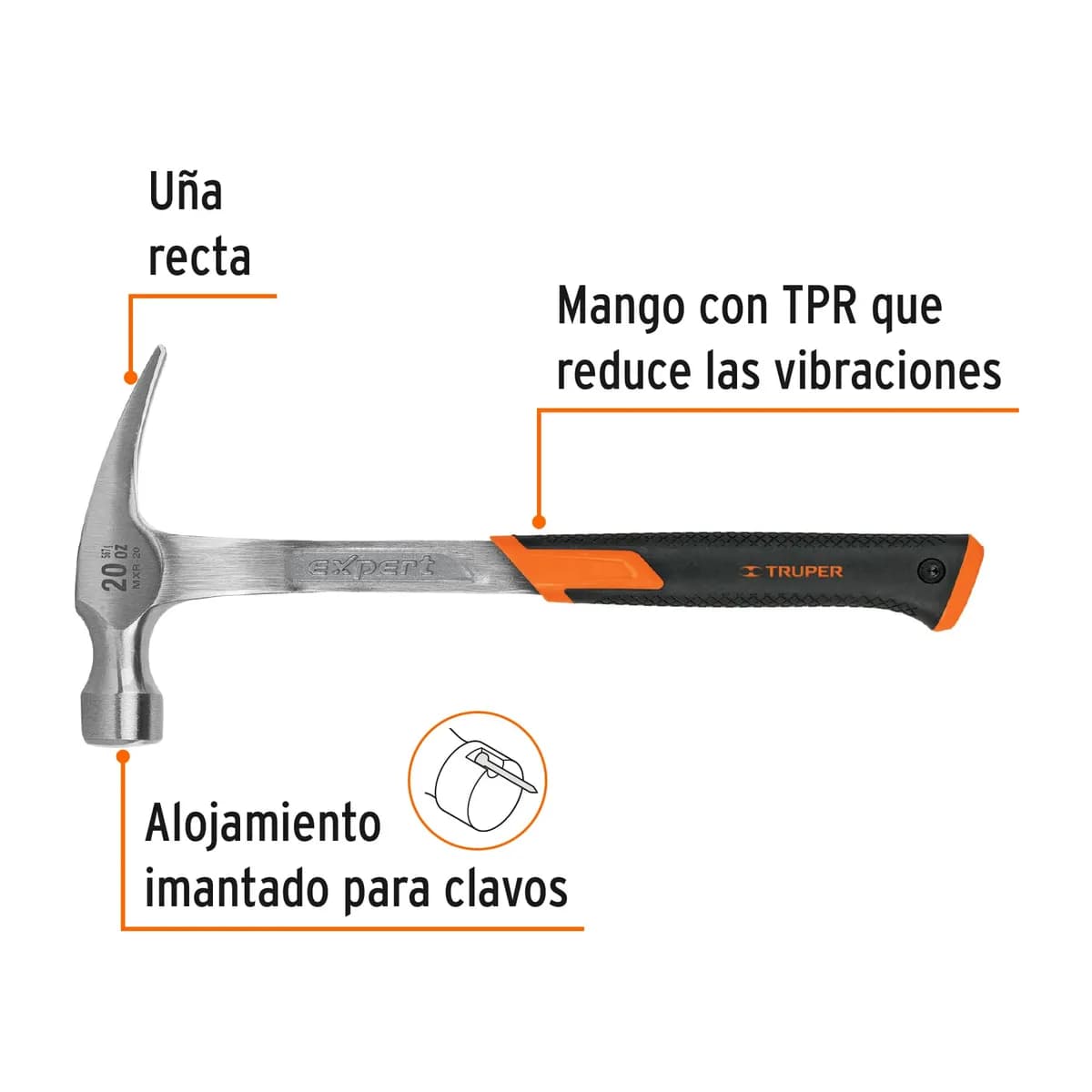 MARTILLO CARP 20onz hierro uña recta TRUPER MXR-20 16821 cuña recta forjado