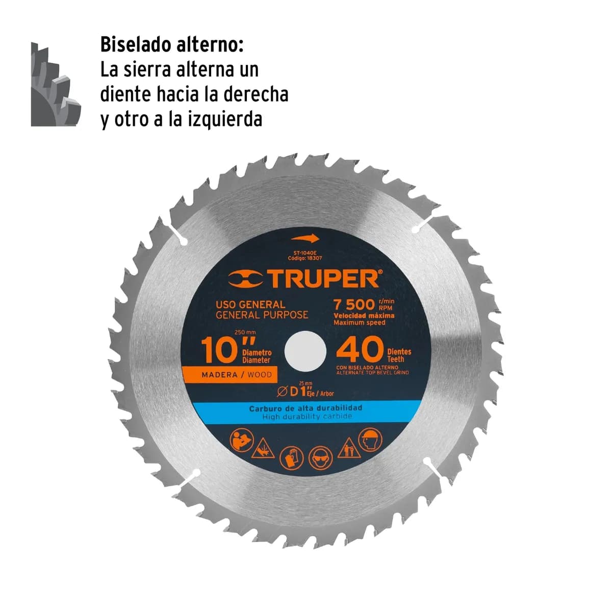 Disco Sierra 10x40dts eje 5/8 P/Madera TRUPER st-1040e 18307 Circular (Max RPM=7500)