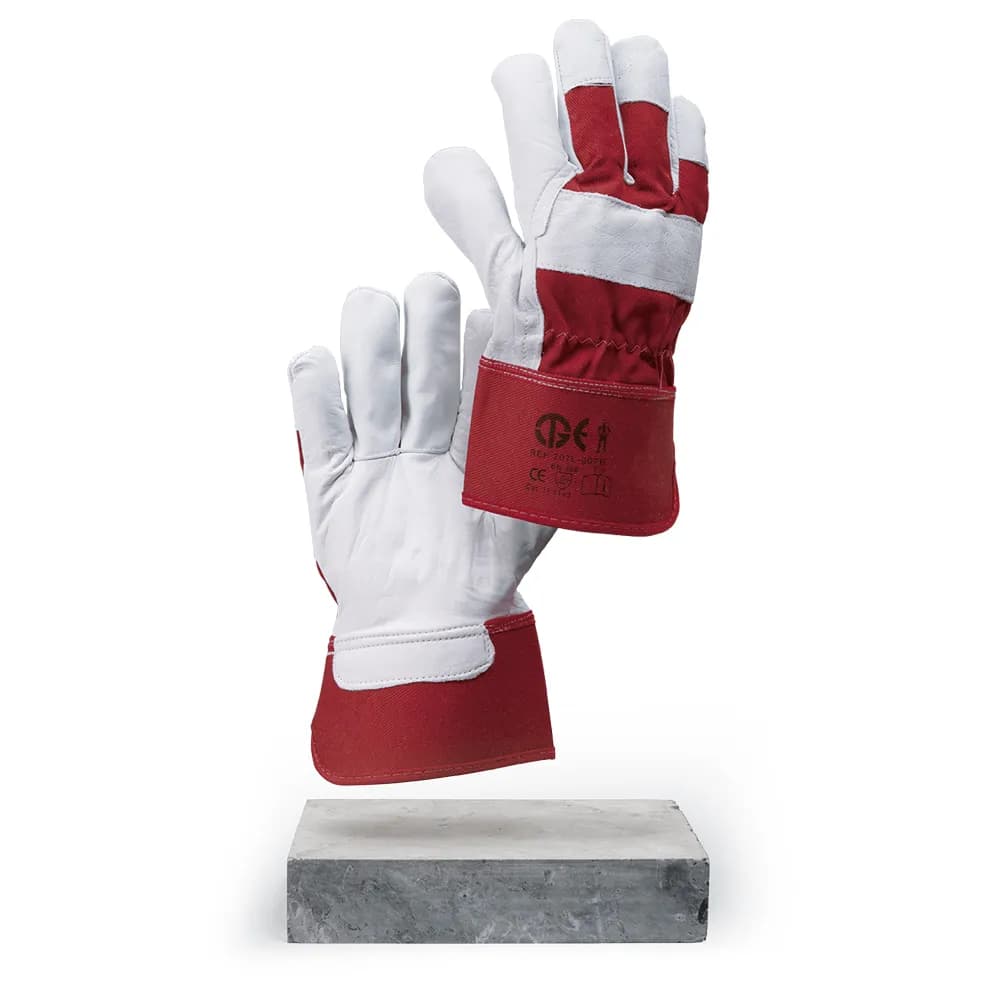 GUANTE TGE DE OBRERO PIEL REF ROJO GRIS 707001 053616