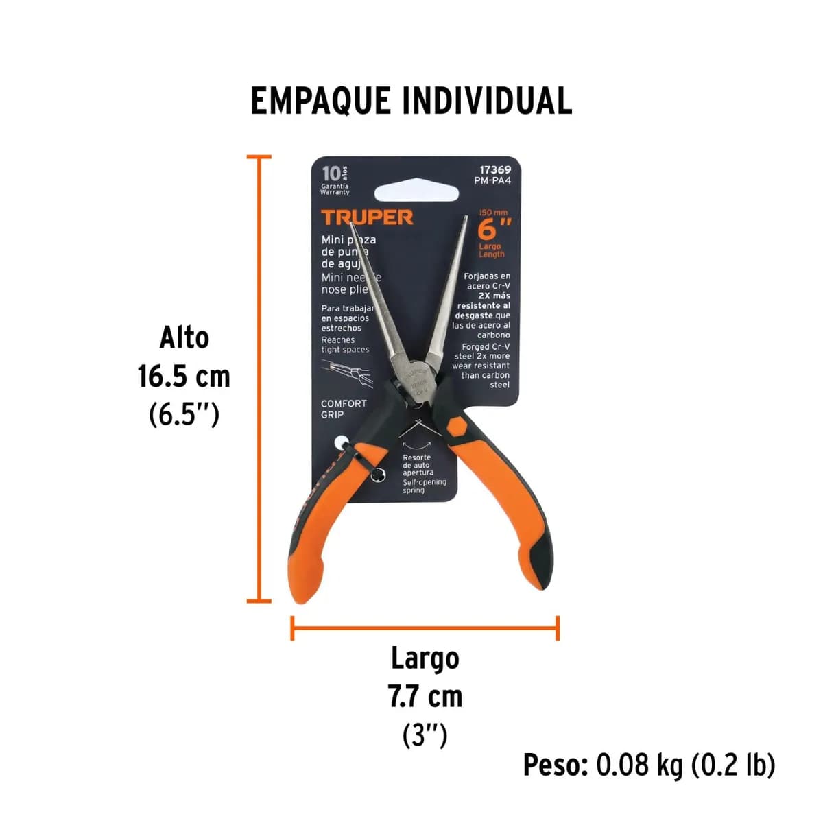 Pinza Punta Aguja TRUPER MINI 5 PM-PA4 7/8 LARGA 17369