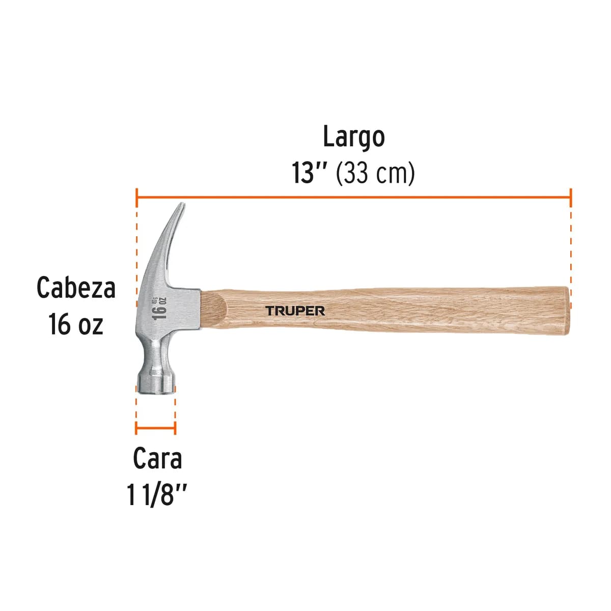 MARTILLO CARPINTERO 16onz C/CUÑA RECTA TRUPER MAR-16 16754 M/MADERA