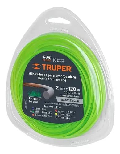 Hilo 2mmx15mts Redondo Verde TRUPER hta-80 17606 p/podadora cortagrama desbrozadora