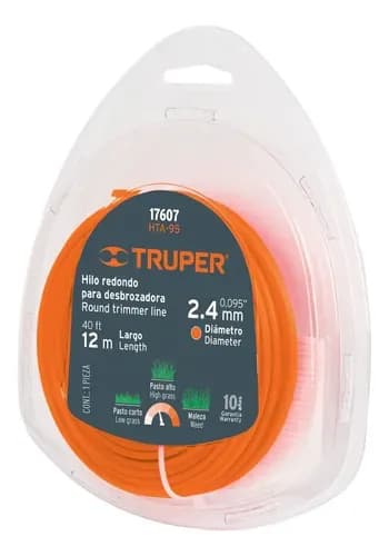 Hilo 2.4mmx12mts Redondo naranja TRUPER hta-95 17607 p/podadora cortagrama desbrozadora