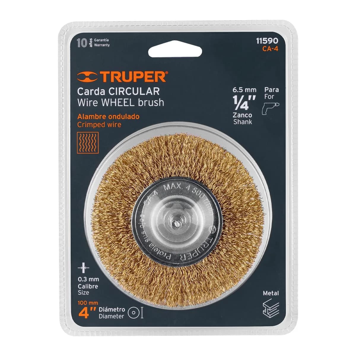 Cepillo Circular 4" p/taladro TRUPER CA-4 Cerda Gruesa 11590 4500rpm alambre acero