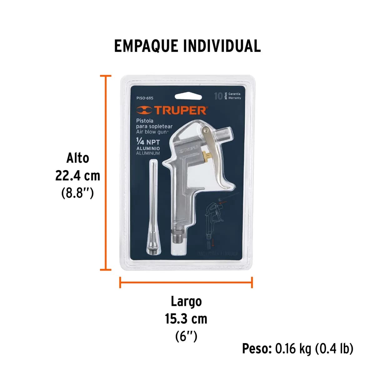 Pistola sopletear, con extensión de 4' 19235 PISO-695 TRUPER metalica