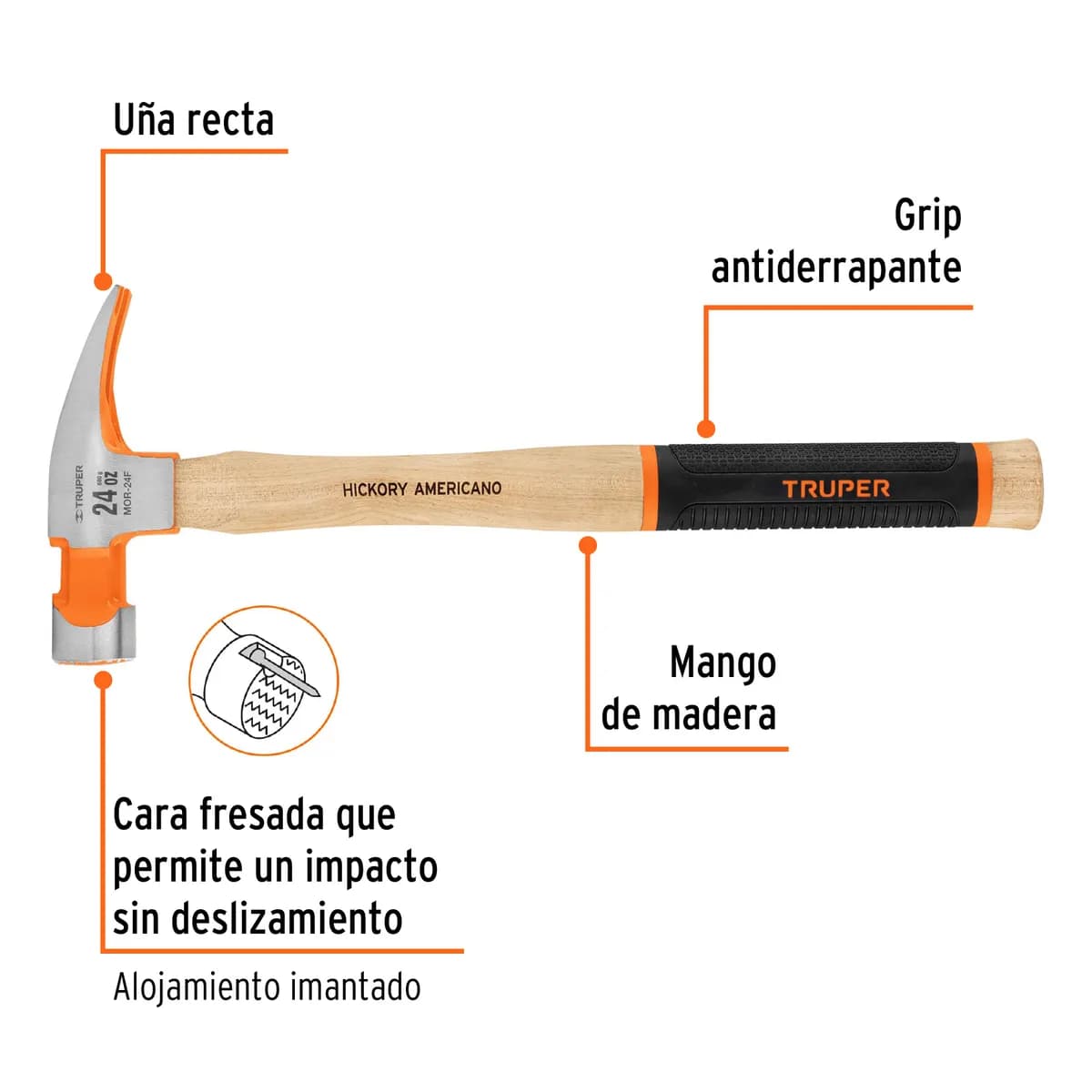 MARTILLO carpintero 24onz CUÑA RECTA TRUPER MOR-24F 16662 M/MADERA HICKORY AMERICANO