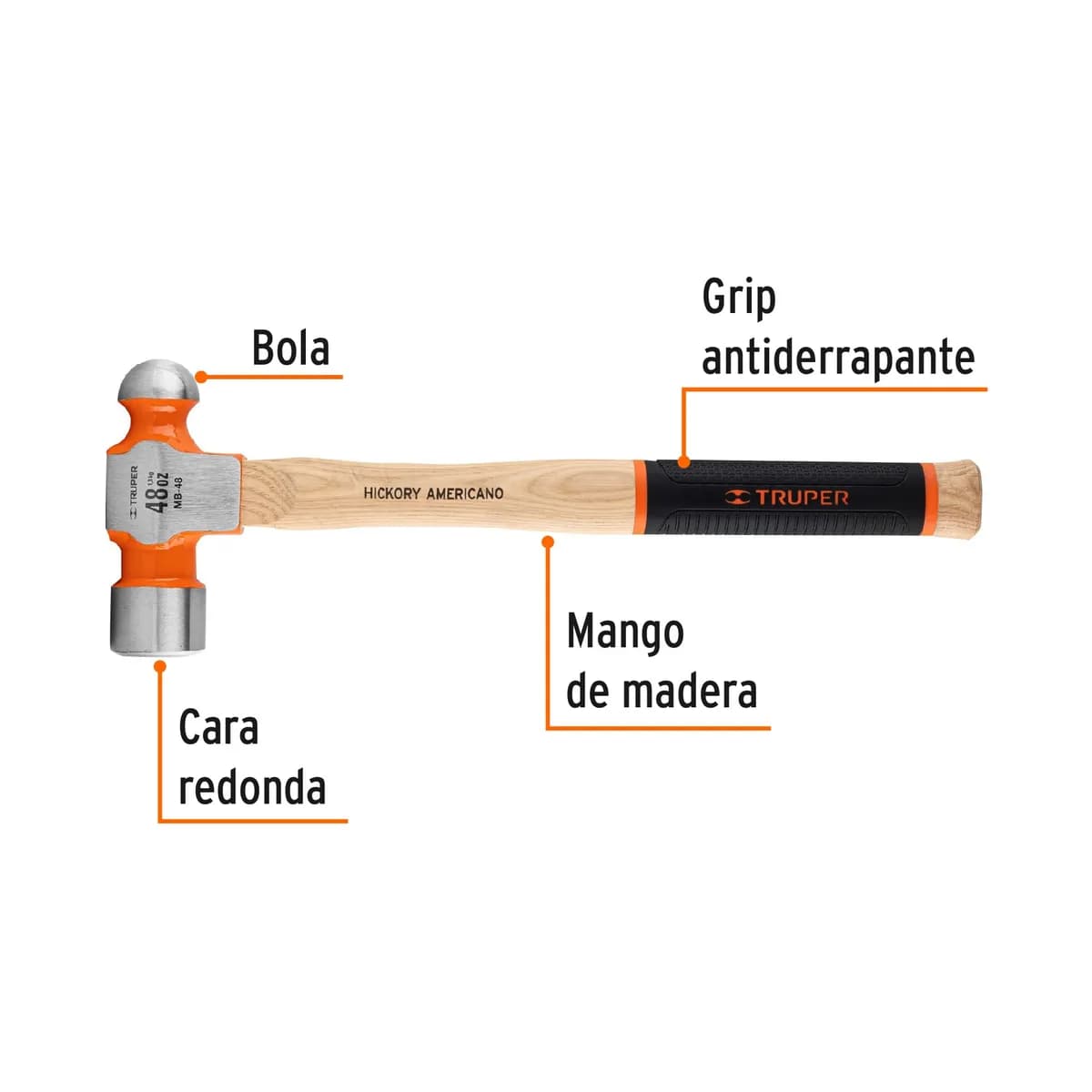 MARTILLO BOLA 48onz (3 LB) TRUPER MB-48 16906 HICKORY AMERICANO