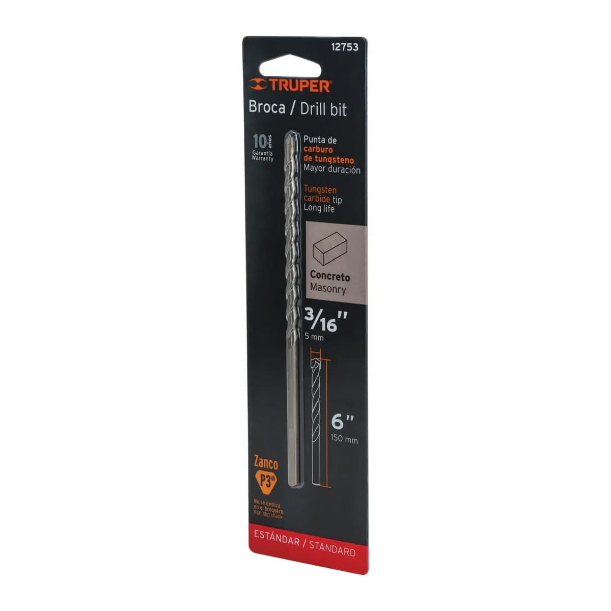 Barrena p/Concreto 3/16x6 Truper BLISTER BCT-3/16X6-B 12753