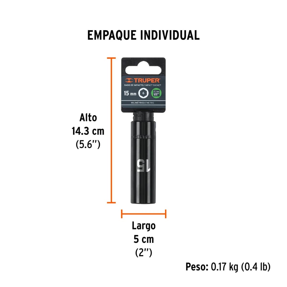 CUBO IMPACTO LARGO 15MM X 1/2 MECANICO TRUPER D-7315-ML 12427
