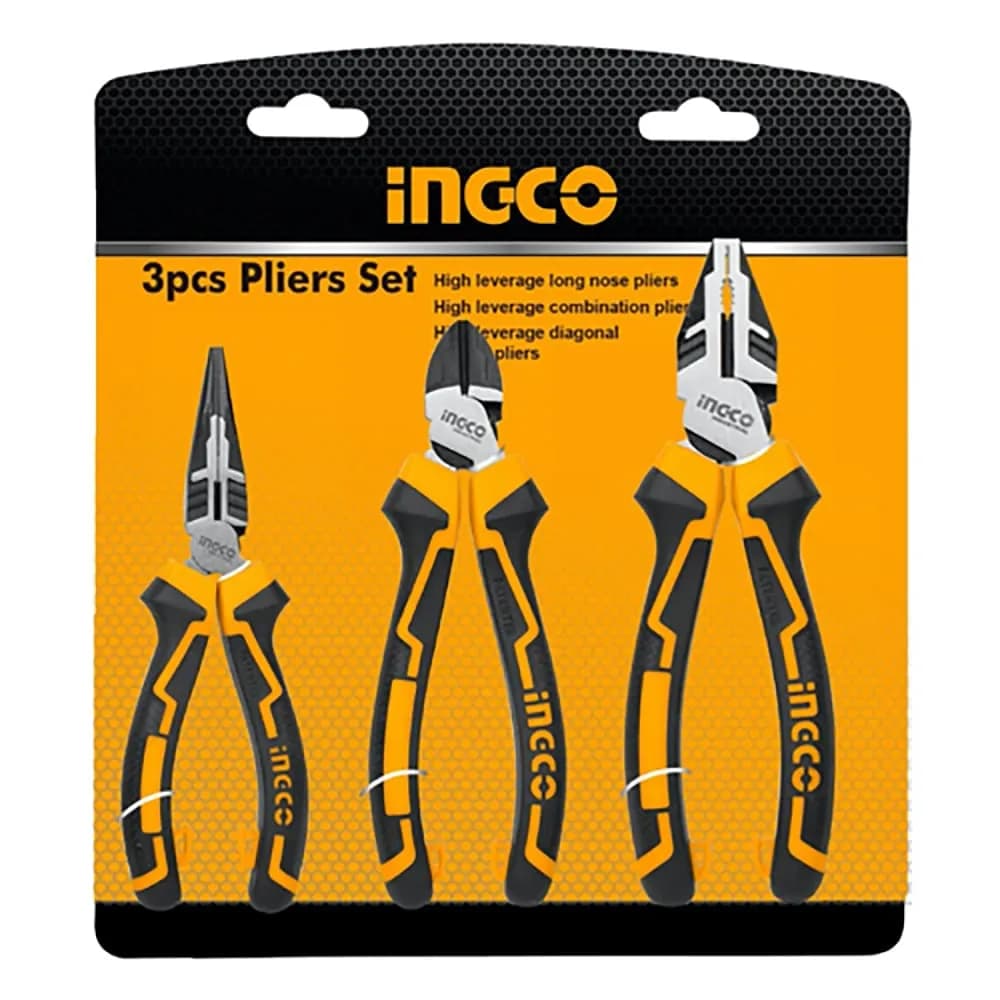 SET DE ALICATE INGCO 8PULG PINZAS 7PULG 6PULG C/GOMA HKHLPS2831 JUEGO