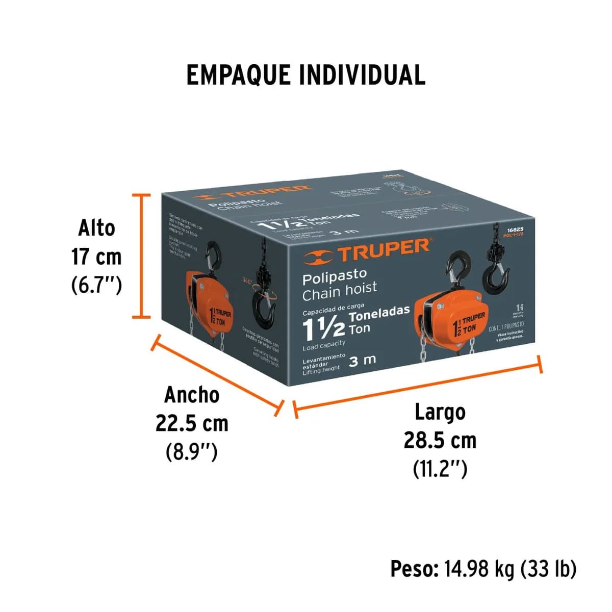 Diferencial de cadena 1 1/2 TON TRUPER 16825 pol-1-1/2