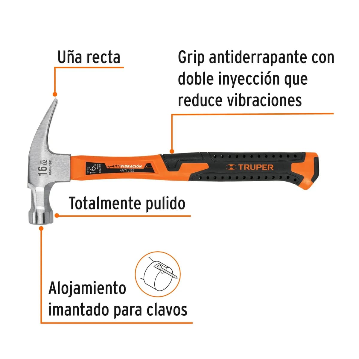 MARTILLO UÑA RECTA TRUPER 16OZ M/FIBRA MAR-16F 19997