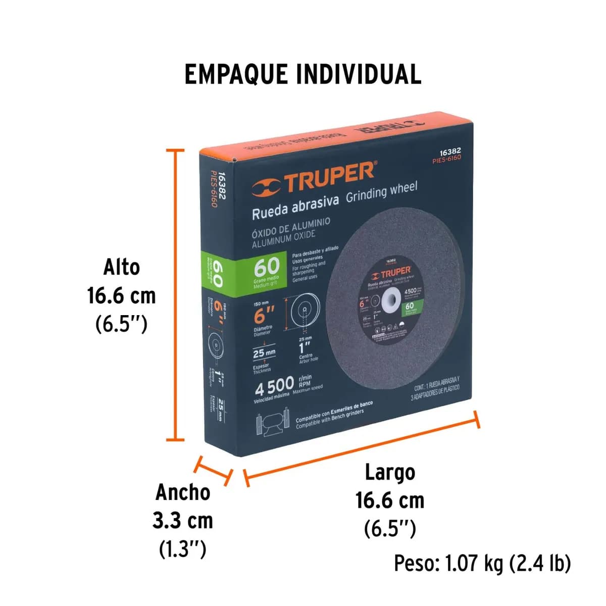 PIEDRA ABRAS. TRUPER 6 X 1 G60 800RPM 16382 pies-6160