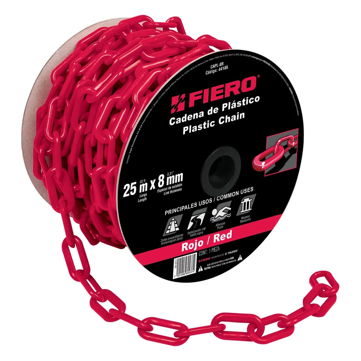 CADENA PLASTICA 8MM ROJA FIERO CAPL-8R 44186