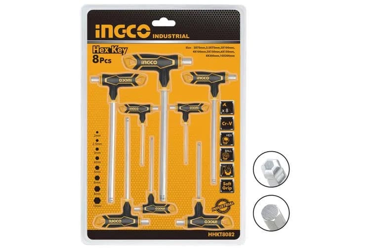JUEGO INGCO DE LLAVE ALLEN Y BOLA T 8PCS 2MM/10MM HHKT8082