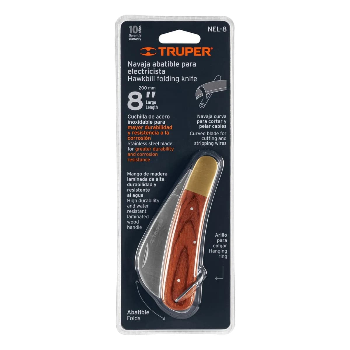 CUCHILLO CURVO 8 electricista TRUPER nel-8 18539 abatible navaja (v#39 vitrina)