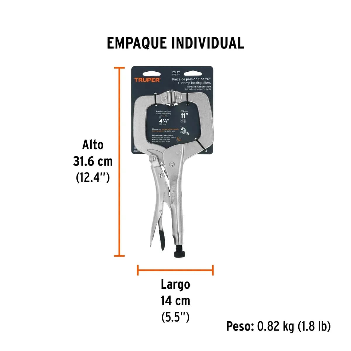 PINZA PRESION TIPO C Apertura MAX. 4 1/4 1 TON (MORDAZA) TRUPER 17427 alicate