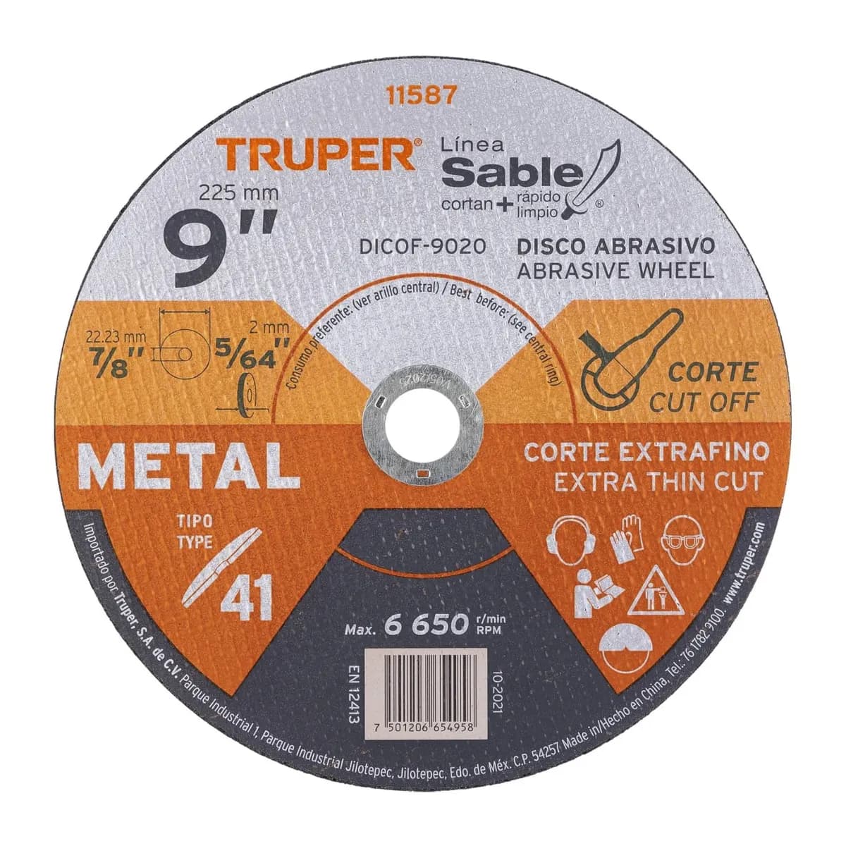 DISCO CORTE METAL 9x5/64x7/8 EXTRAFINO TRUPER DICOF-9020 11587 (Max RPM=6700)