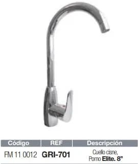 MEZCLADORA MONOMANDO FREG FERMETAL CISNE GRI-701
