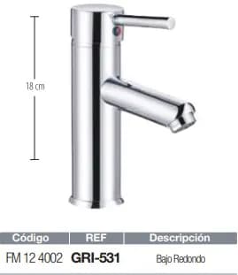 MEZCLADORA FERMETAL MONOMANDO P/LAVAMANO ABS GRI-531