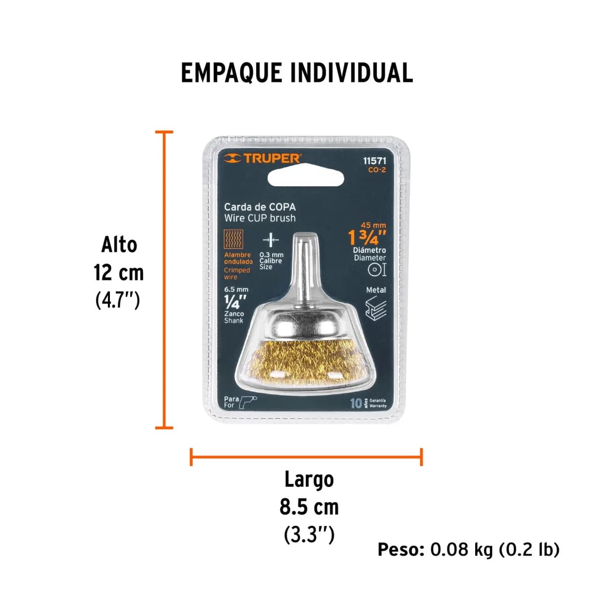 Cepillo Copa 1-3/4 Alambre 0.3mm P/Taladro TRUPER CO-2 11571 4500rpm