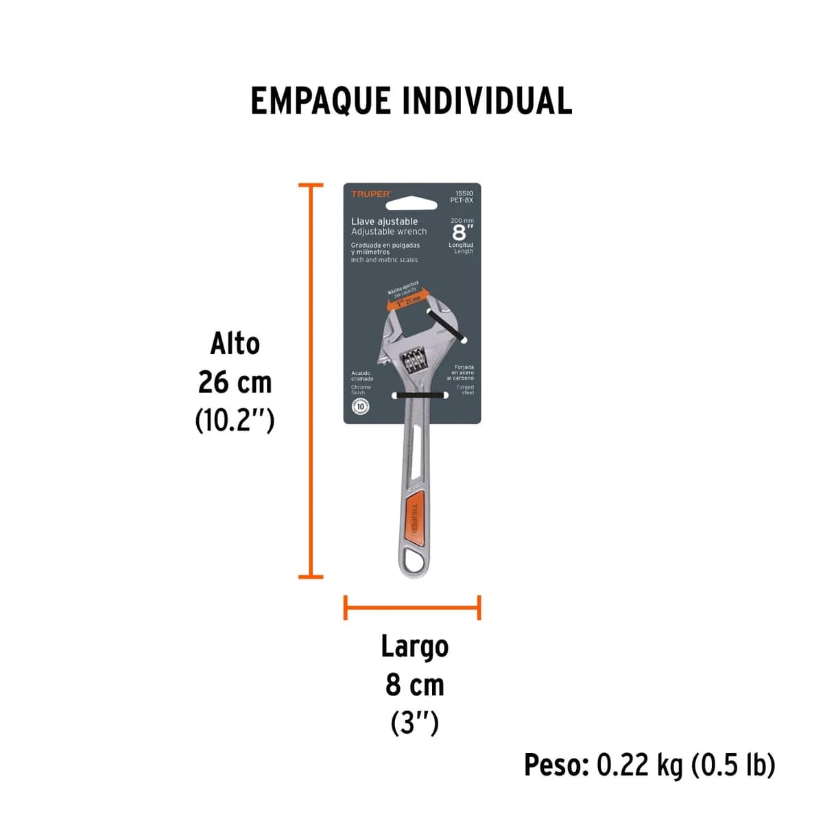 Llave ajustable 8 TRUPER m/vinil PET-8X 15510