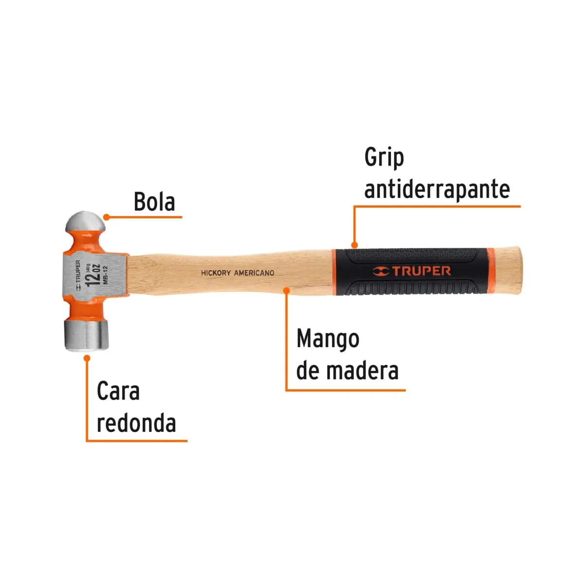 MARTILLO BOLA 12onz TRUPER MB-12 16901 M/MADERA HICKORY AMERICANO