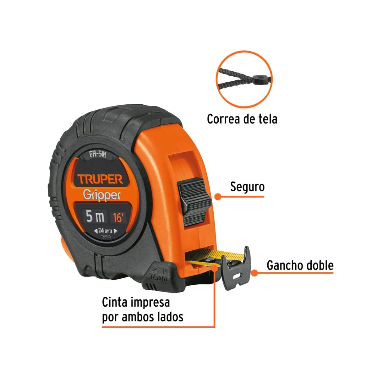 CINTA METRICA TRUPER 5MT PVC FH-5M 14578 resiste impactos centimetros y pulgadas