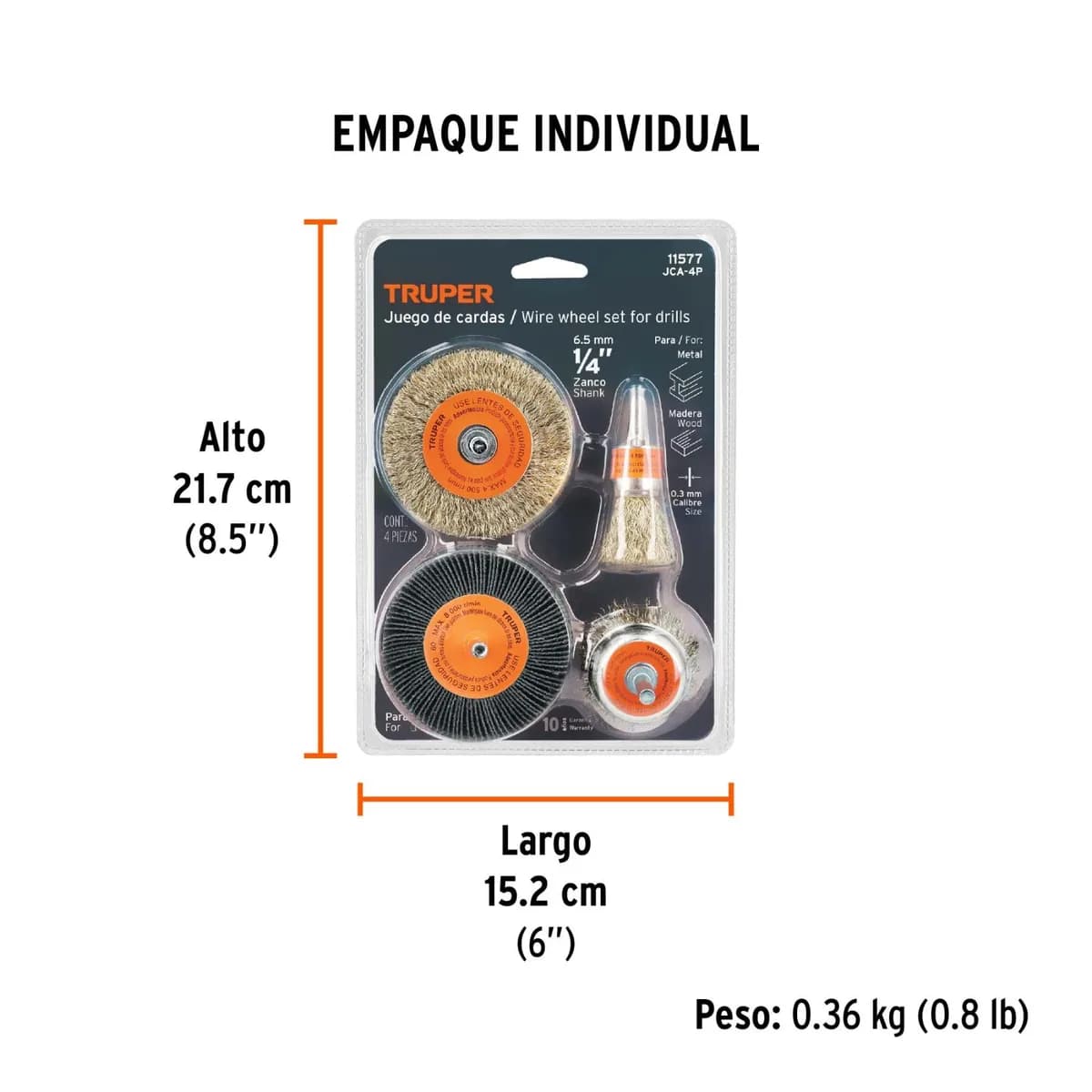 Juego Cepillos 4/1 P/Taladro TRUPER jca-4p 11577 p/metal y madera