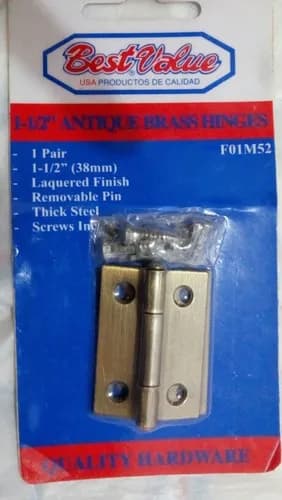 BISAGRA 1-1/2pulg BRONCE p/MUEBLE PAR 2/1 BEST VALUE F01M52 libro